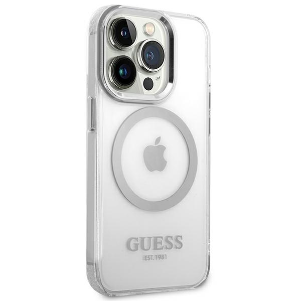 Kryt Guess GUHMP14XHTRMS Apple iPhone 14 Pro Max silver hard case Metal Outline Magsafe