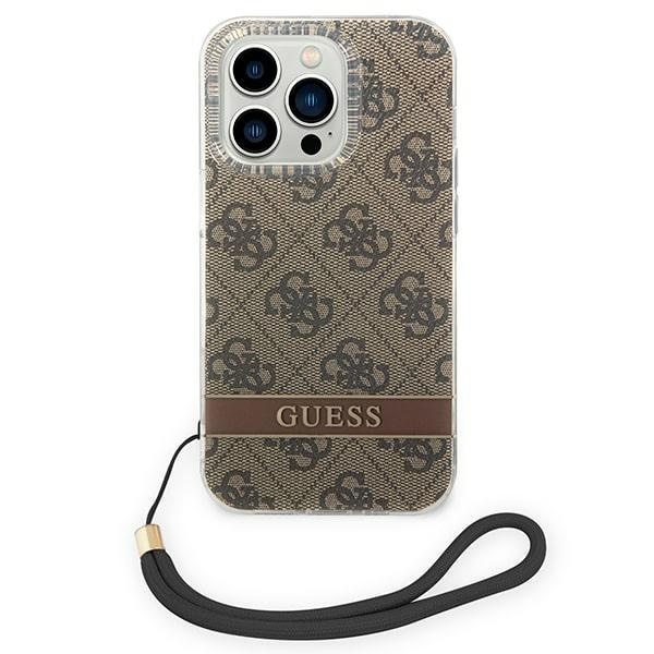 Kryt Guess GUOHCP14LH4STW Apple iPhone 14 Pro brown hardcase 4G Print Strap