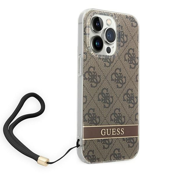 Kryt Guess GUOHCP14LH4STW Apple iPhone 14 Pro brown hardcase 4G Print Strap