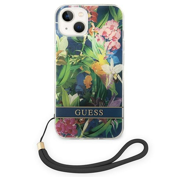 Kryt Guess GUOHCP14MHFLSB Apple iPhone 14 Plus / 15 Plus blue hardcase Flower Strap