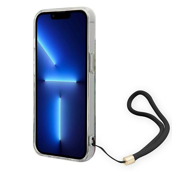 Kryt Guess GUOHCP14SHFLSB Apple iPhone 14 blue hardcase Flower Strap