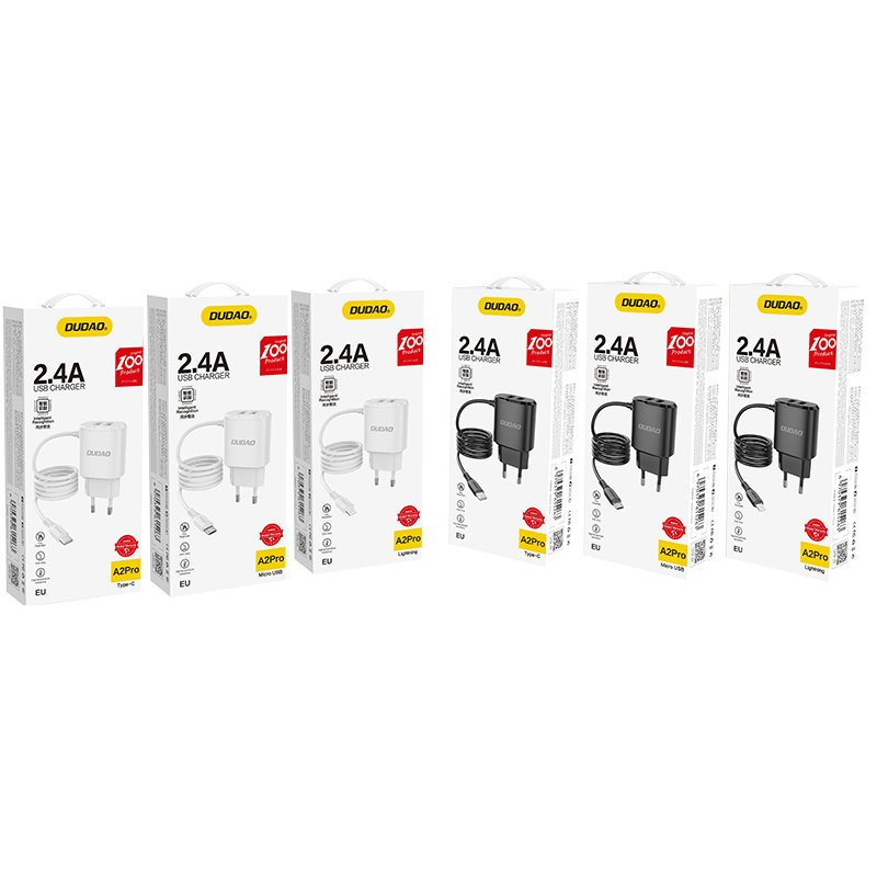 Síťová nabíječka Dudao charger 2x USB with built-in 12W Lightning cable black (A2ProL black)