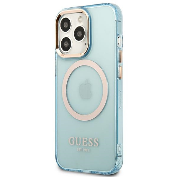 Kryt Guess GUHMP13LHTCMB Apple iPhone 13 Pro blue hard case Gold Outline Translucent MagSafe