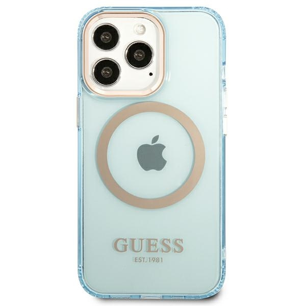 Kryt Guess GUHMP13LHTCMB Apple iPhone 13 Pro blue hard case Gold Outline Translucent MagSafe