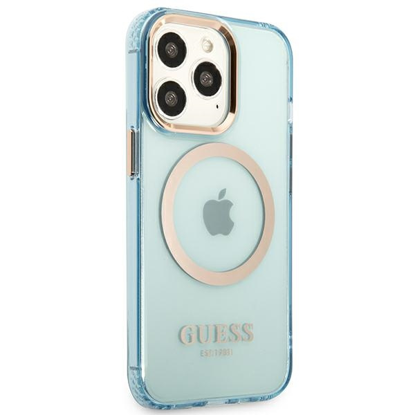 Kryt Guess GUHMP13LHTCMB Apple iPhone 13 Pro blue hard case Gold Outline Translucent MagSafe