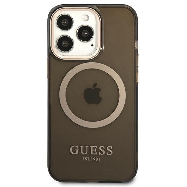 Kryt Guess GUHMP13LHTCMK Apple iPhone 13 Pro black hard case Gold Outline Translucent MagSafe
