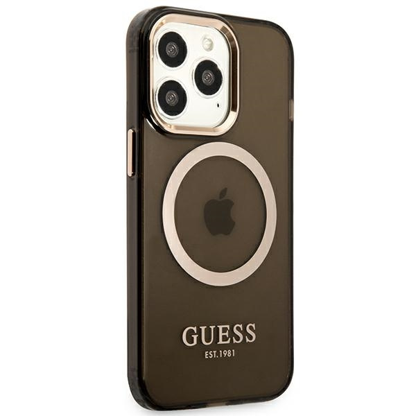 Kryt Guess GUHMP13LHTCMK Apple iPhone 13 Pro black hard case Gold Outline Translucent MagSafe