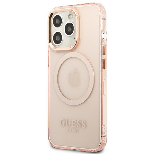 Kryt Guess GUHMP13LHTCMP Apple iPhone 13 Pro pink hard case Gold Outline Translucent MagSafe