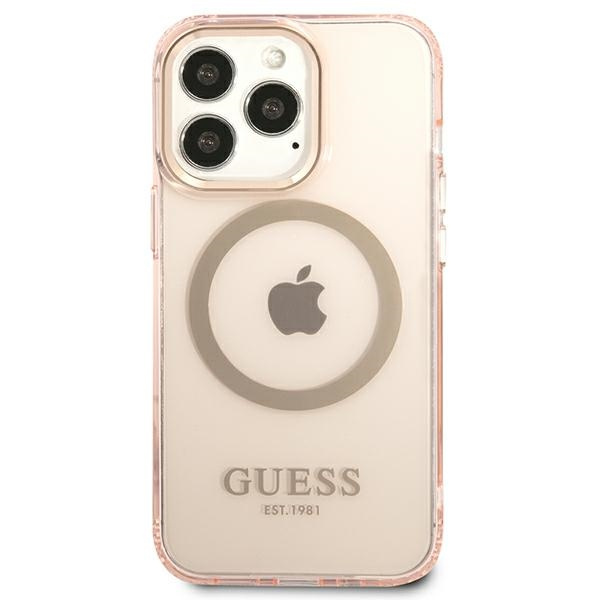 Kryt Guess GUHMP13LHTCMP Apple iPhone 13 Pro pink hard case Gold Outline Translucent MagSafe