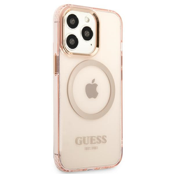 Kryt Guess GUHMP13LHTCMP Apple iPhone 13 Pro pink hard case Gold Outline Translucent MagSafe