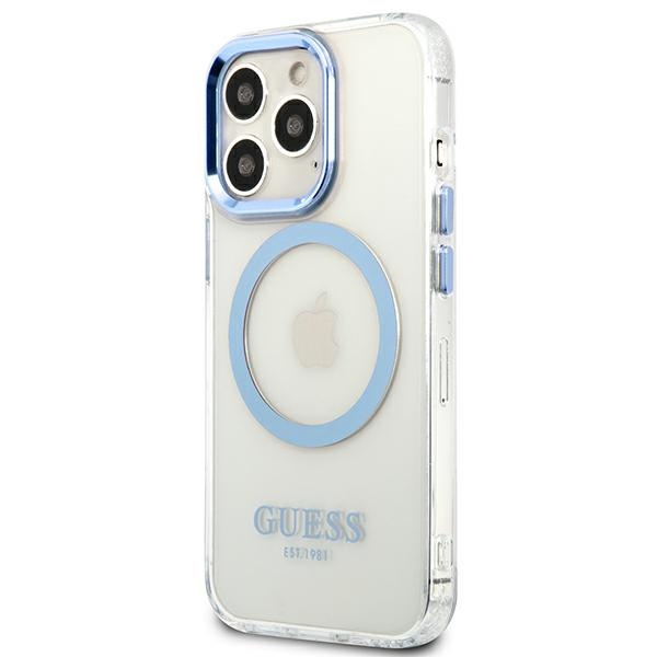 Kryt Guess GUHMP13LHTRMB Apple iPhone 13 Pro blue hard case Metal Outline Magsafe