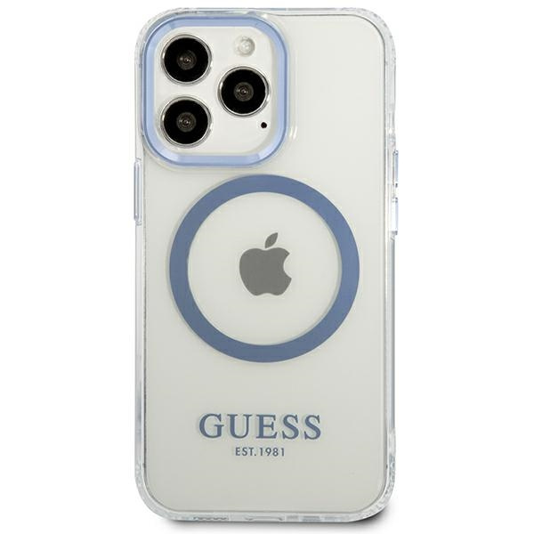 Kryt Guess GUHMP13LHTRMB Apple iPhone 13 Pro blue hard case Metal Outline Magsafe