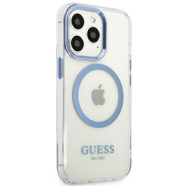 Kryt Guess GUHMP13LHTRMB Apple iPhone 13 Pro blue hard case Metal Outline Magsafe