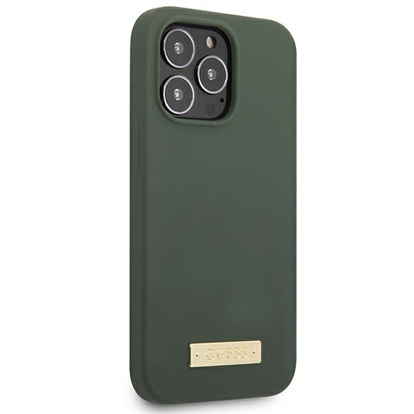Kryt Guess GUHMP13LSPLA Apple iPhone 13 Pro khaki hard case Silicone Logo Plate MagSafe