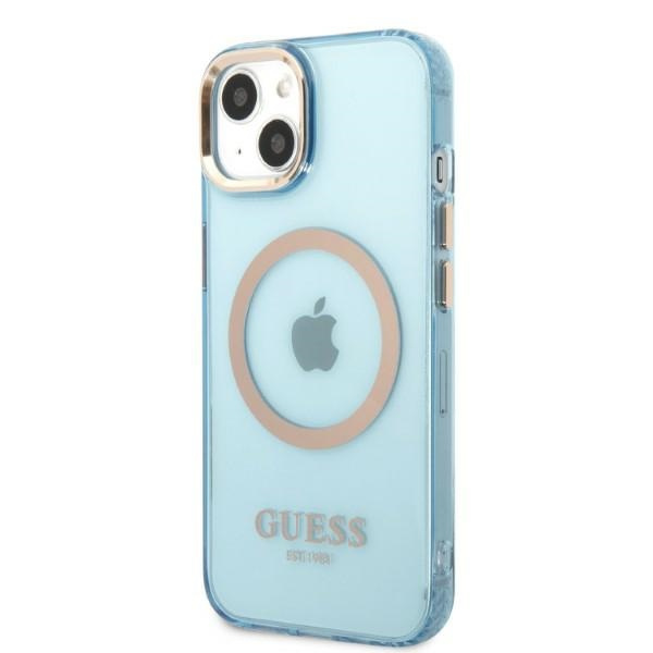 Kryt Guess GUHMP13MHTCMB Apple iPhone 13 blue hard case Gold Outline Translucent MagSafe