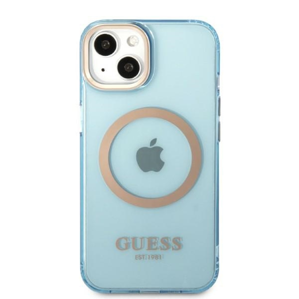 Kryt Guess GUHMP13MHTCMB Apple iPhone 13 blue hard case Gold Outline Translucent MagSafe
