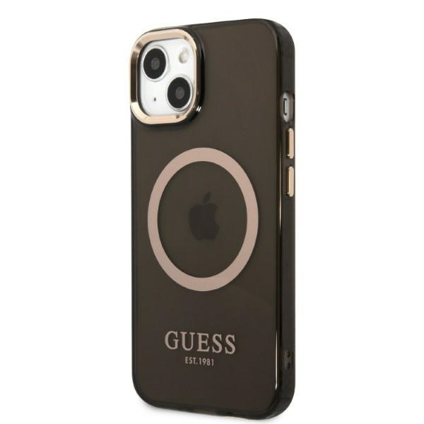 Kryt Guess GUHMP13MHTCMK Apple iPhone 13 black hard case Gold Outline Translucent MagSafe