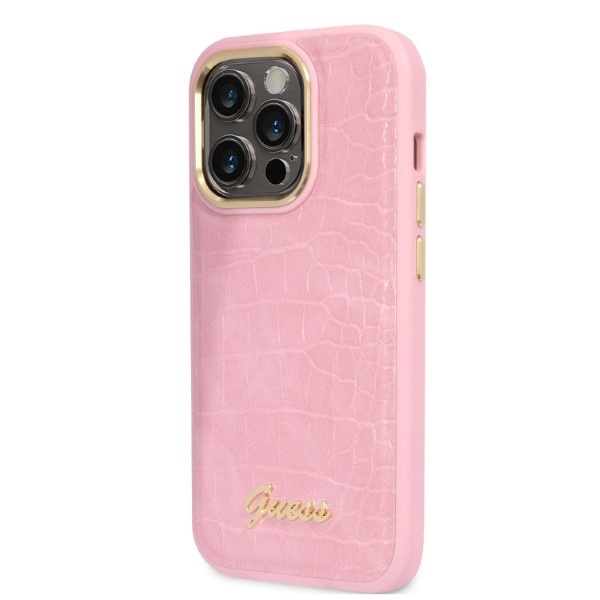Kryt Guess GUHCP14LHGCRHP Apple iPhone 14 Pro pink hardcase Croco Collection