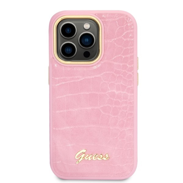 Kryt Guess GUHCP14LHGCRHP Apple iPhone 14 Pro pink hardcase Croco Collection