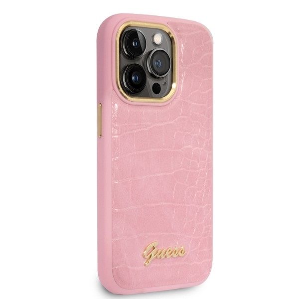Kryt Guess GUHCP14LHGCRHP Apple iPhone 14 Pro pink hardcase Croco Collection
