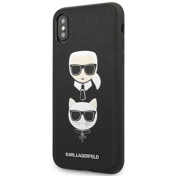 Kryt Karl Lagerfeld KLHCI65SAKICKCBK Apple iPhone XS Max black hardcase Saffiano Ikonik Karl&Choupette Head