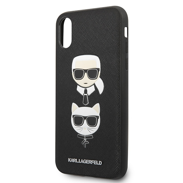 Kryt Karl Lagerfeld KLHCI65SAKICKCBK Apple iPhone XS Max black hardcase Saffiano Ikonik Karl&Choupette Head