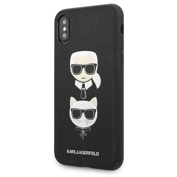 Kryt Karl Lagerfeld KLHCPXSAKICKCBK Apple iPhone XS/X black hardcase Saffiano Ikonik Karl&Choupette Head