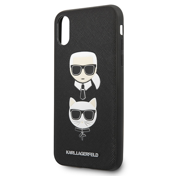 Kryt Karl Lagerfeld KLHCPXSAKICKCBK Apple iPhone XS/X black hardcase Saffiano Ikonik Karl&Choupette Head