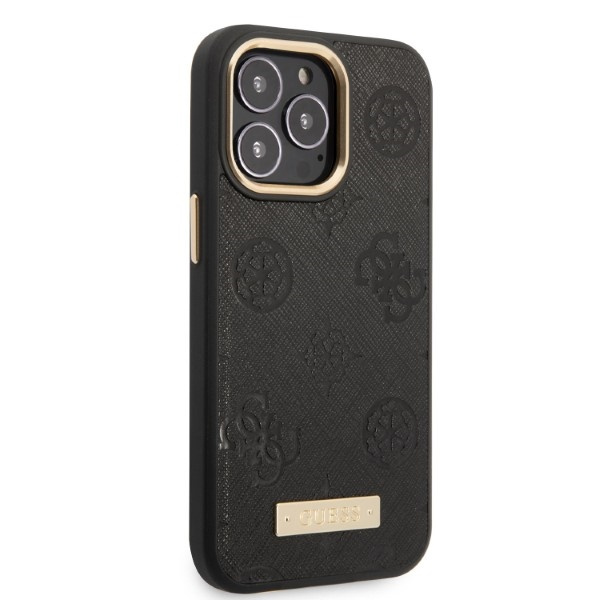 Kryt Guess GUHMP13LSAPSTK Apple iPhone 13 Pro black hardcase Peony Logo Plate MagSafe
