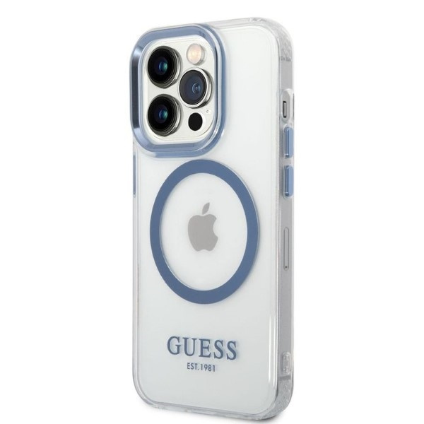 Kryt Guess GUHMP14LHTRMB Apple iPhone 14 Pro blue hard case Metal Outline Magsafe