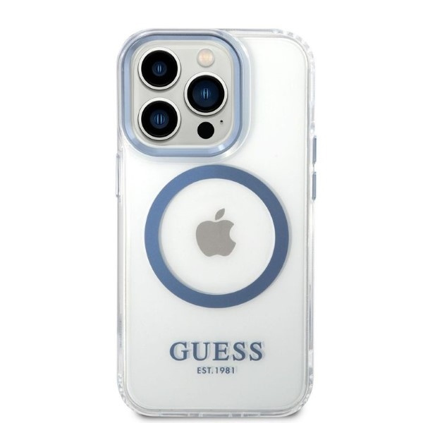 Kryt Guess GUHMP14LHTRMB Apple iPhone 14 Pro blue hard case Metal Outline Magsafe
