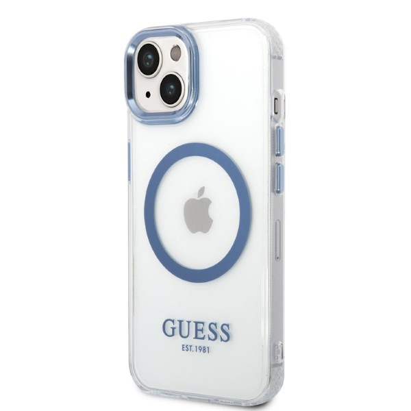 Kryt Guess GUHMP14MHTRMB Apple iPhone 14 Plus / 15 Plus blue hard case Metal Outline Magsafe