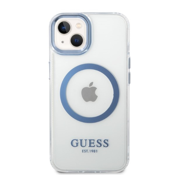 Kryt Guess GUHMP14MHTRMB Apple iPhone 14 Plus / 15 Plus blue hard case Metal Outline Magsafe