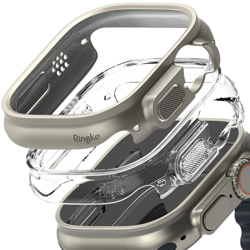 Kryt Ringke Slim Apple Watch Ultra 1 / 2 / 3 49mm Clear & Titanium Grey [2 PACK]