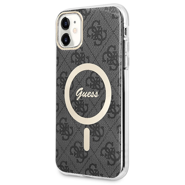 Kryt Guess GUBPN61H4EACSK Case + Wireless Charger Apple iPhone 11 black hard case 4G Print MagSafe