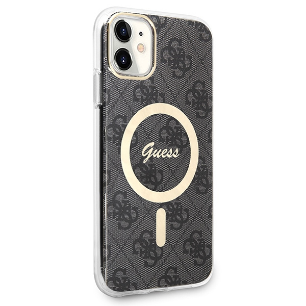 Kryt Guess GUBPN61H4EACSK Case + Wireless Charger Apple iPhone 11 black hard case 4G Print MagSafe