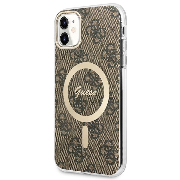 Kryt Guess GUBPN61H4EACSW Case + Wireless Charger Apple iPhone 11 brown hard case 4G Print MagSafe