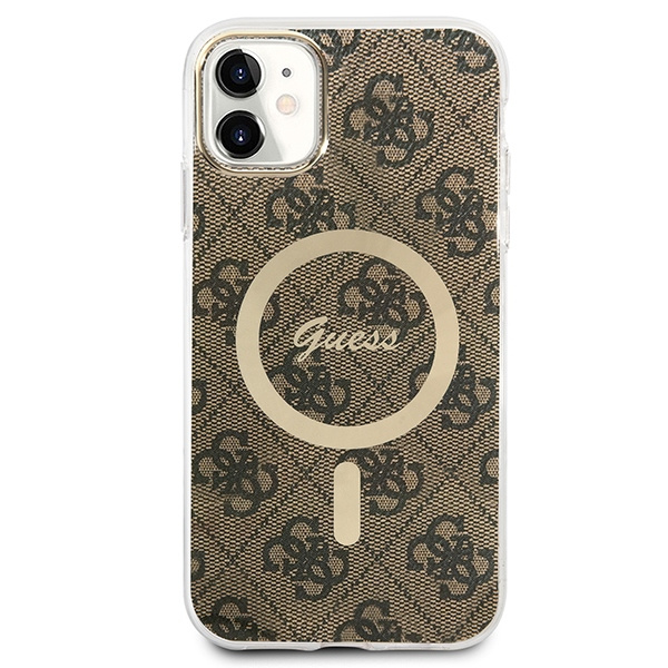 Kryt Guess GUBPN61H4EACSW Case + Wireless Charger Apple iPhone 11 brown hard case 4G Print MagSafe