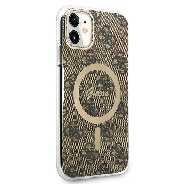 Kryt Guess GUBPN61H4EACSW Case + Wireless Charger Apple iPhone 11 brown hard case 4G Print MagSafe