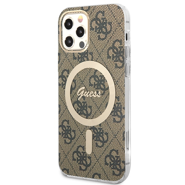 Kryt Guess GUBPP12MH4EACSW Case + Wireless Charger Apple iPhone 12/12 Pro brown hard case 4G Print MagSafe