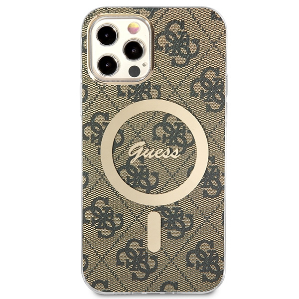 Kryt Guess GUBPP12MH4EACSW Case + Wireless Charger Apple iPhone 12/12 Pro brown hard case 4G Print MagSafe
