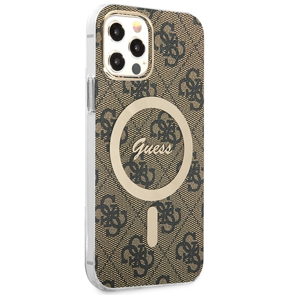 Kryt Guess GUBPP12MH4EACSW Case + Wireless Charger Apple iPhone 12/12 Pro brown hard case 4G Print MagSafe
