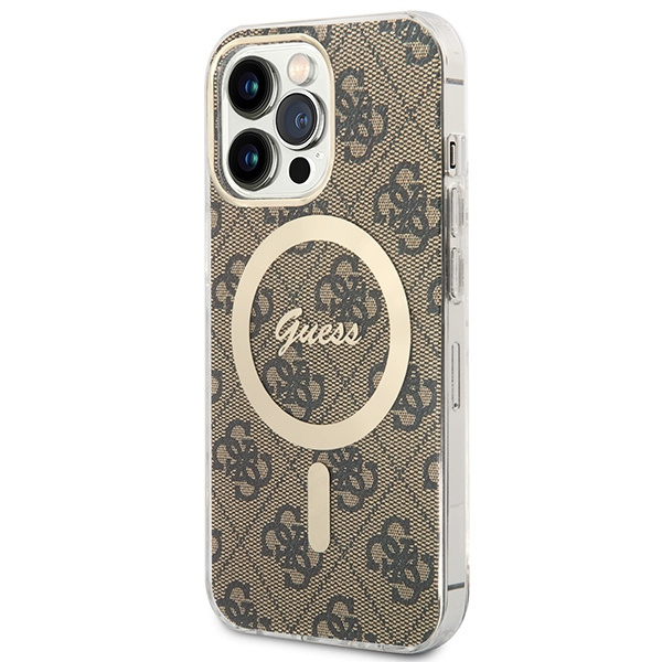 Kryt Guess GUBPP13LH4EACSW Case + Wireless Charger Apple iPhone 13 Pro brown hard case 4G Print MagSafe
