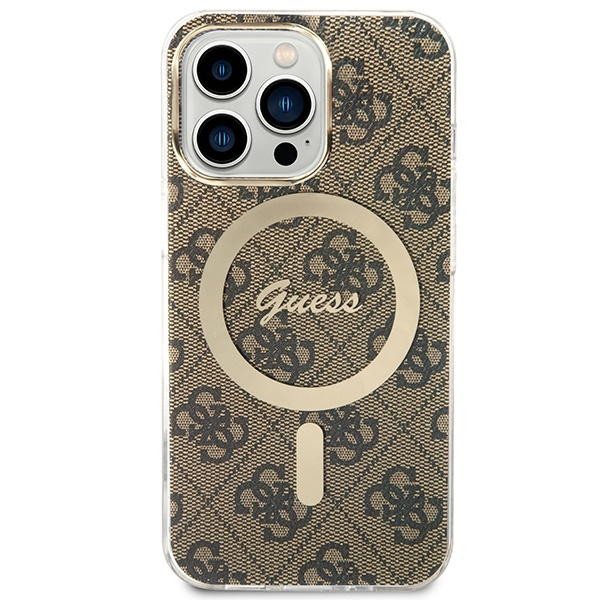 Kryt Guess GUBPP13LH4EACSW Case + Wireless Charger Apple iPhone 13 Pro brown hard case 4G Print MagSafe