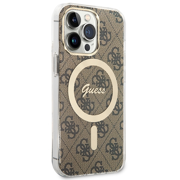 Kryt Guess GUBPP13LH4EACSW Case + Wireless Charger Apple iPhone 13 Pro brown hard case 4G Print MagSafe