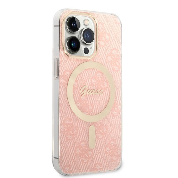 Kryt Guess GUBPP13XH4EACSP Case + Wireless Charger Apple iPhone 13 Pro Max pink hard case 4G Print MagSafe