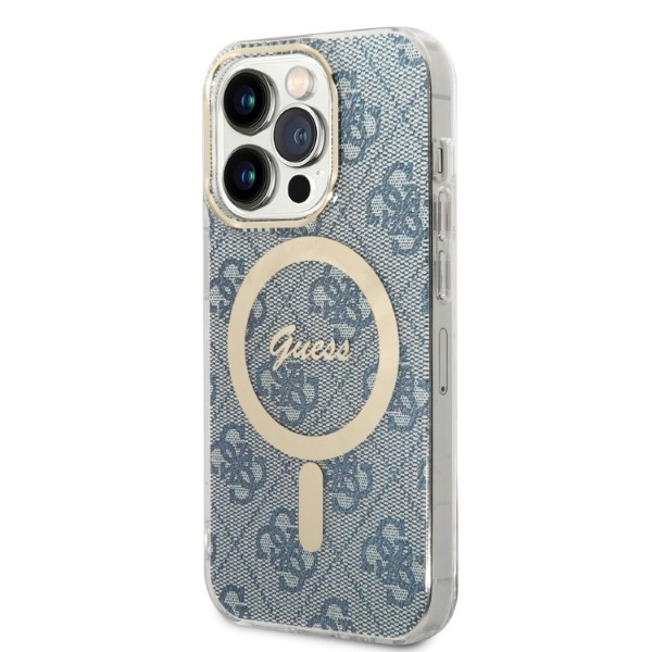 Kryt Guess GUBPP14LH4EACSB Case + Wireless Charger Apple iPhone 14 Pro blue hard case 4G Print MagSafe