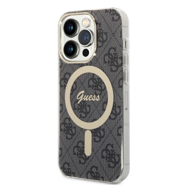 Kryt Guess GUBPP14LH4EACSK Case + Wireless Charger Apple iPhone 14 Pro black hard case 4G Print MagSafe