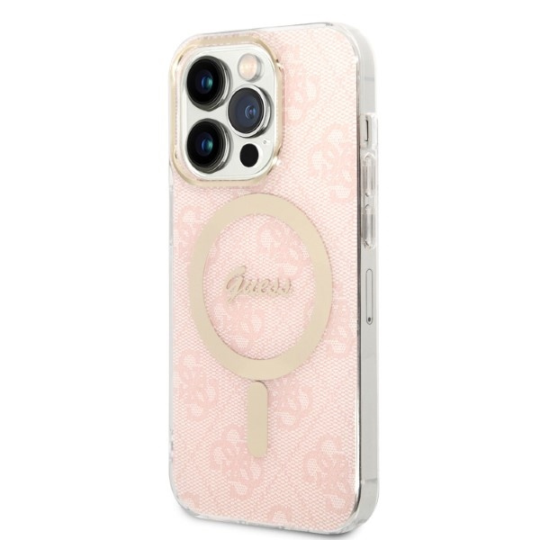 Kryt Guess GUBPP14LH4EACSP Case + Wireless Charger Apple iPhone 14 Pro pink hard case 4G Print MagSafe