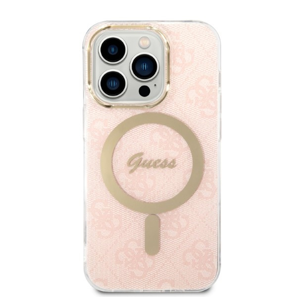Kryt Guess GUBPP14LH4EACSP Case + Wireless Charger Apple iPhone 14 Pro pink hard case 4G Print MagSafe